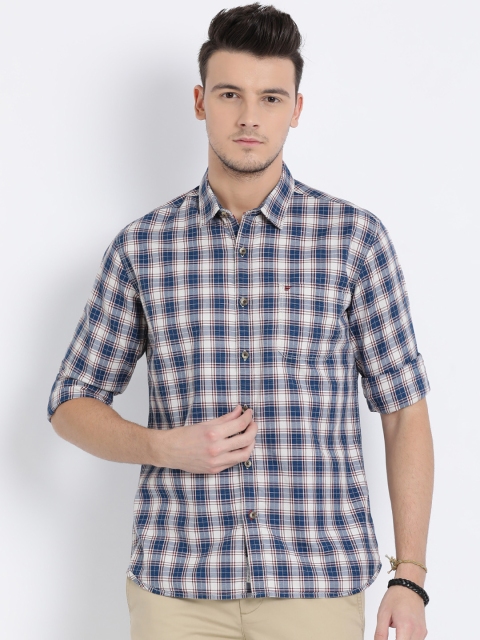 

t-base Men Blue & White Regular Fit Checked Casual Shirt