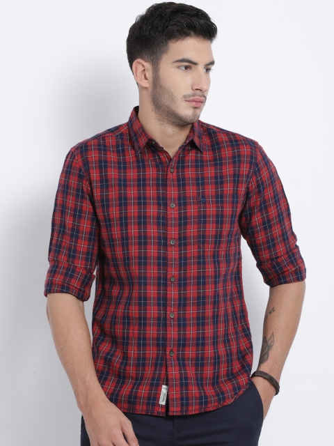 

t-base Men Red & Blue Regular Fit Checked Casual Shirt