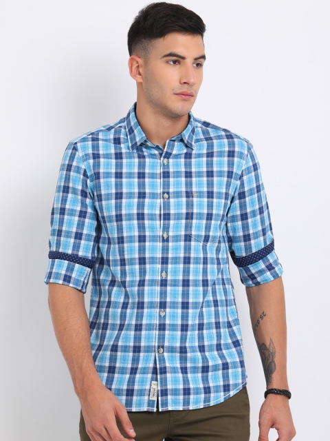 

t-base Men Blue & White Regular Fit Checked Casual Shirt