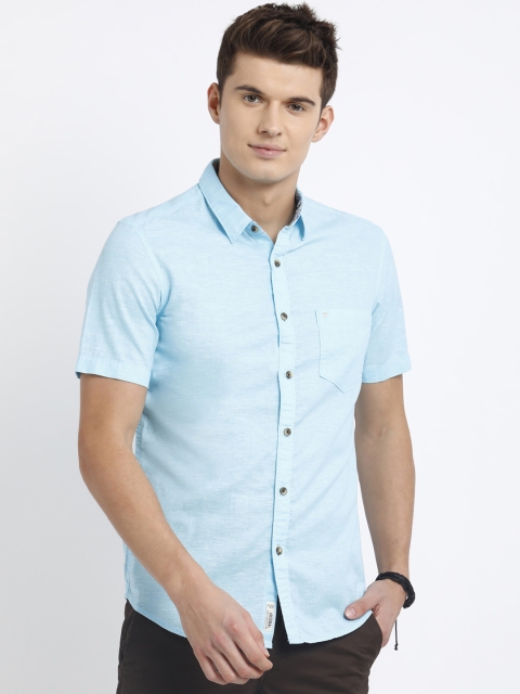 

t-base Men Blue Regular Fit Solid Casual Shirt