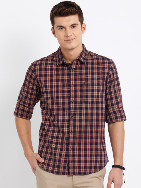 

t-base Men Blue & Beige Regular Fit Checked Casual Shirt