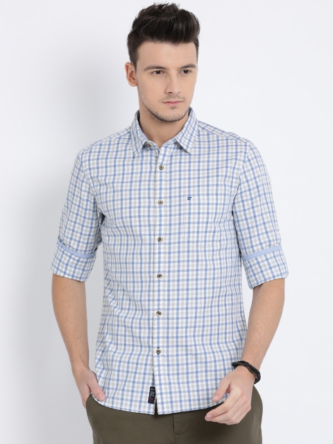 

t-base Men Blue & White Regular Fit Checked Casual Shirt