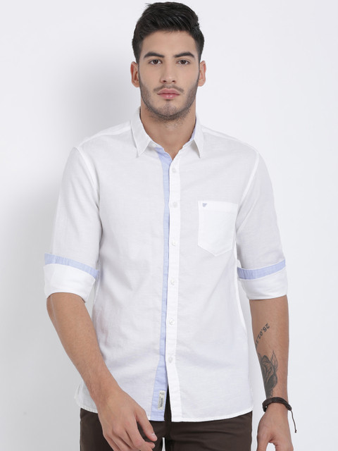 

t-base Men White Regular Fit Solid Casual Shirt