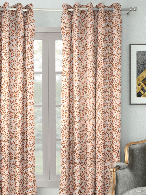 

HOUZZCODE Off-White & Orange Single Window Curtain