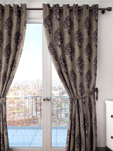 

HOUZZCODE Beige & Purple Jacquard Single Door Curtain