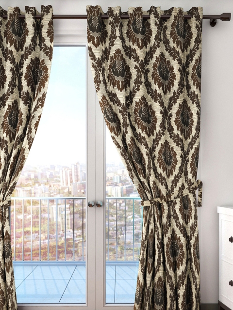 

HOUZZCODE Brown & Beige Damask Single Long Door Curtain