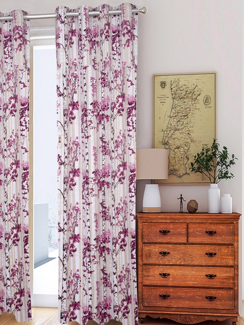 

HOUZZCODE Off-White & Pink Floral Single Long Door Curtain