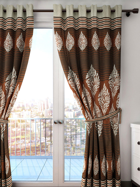 

HOUZZCODE Brown Jacquard Damask Single Door Curtain