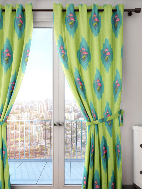 

HOUZZCODE Green Lotus Love Single Door Curtain