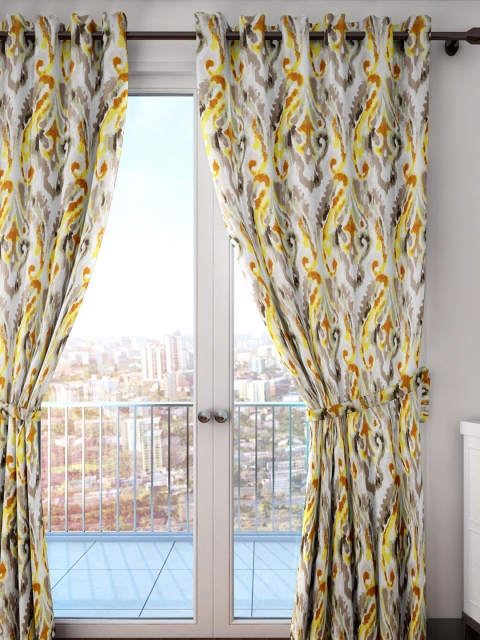 

HOUZZCODE Off-White Damask Single Door Curtain