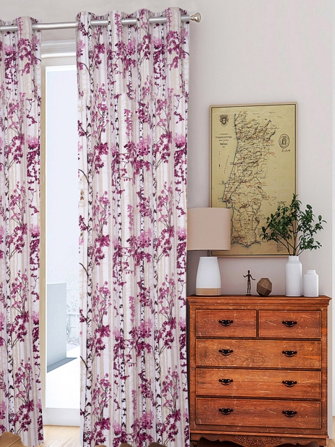 

HOUZZCODE Off-White Floral Single Door Curtain