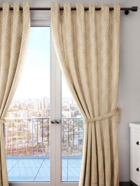 

HOUZZCODE Beige Self-Design Single Door Curtain