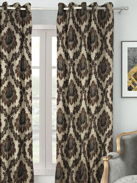 

HOUZZCODE Brown & Beige Printed Single Window Curtain