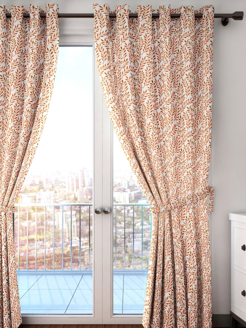 

HOUZZCODE Off-White & Orange Printed Single Long Door Curtain