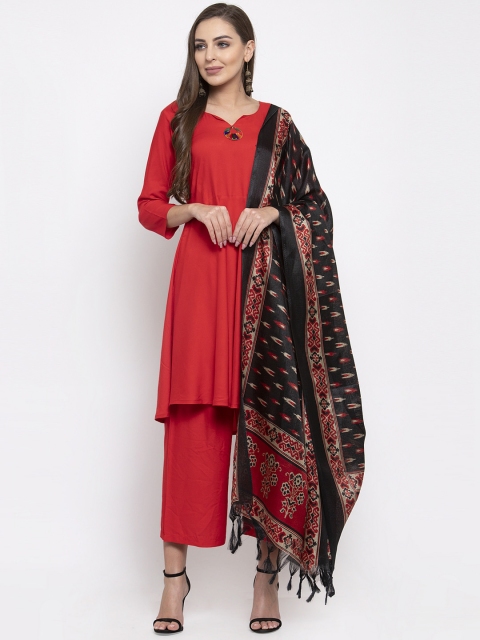 

Jompers Women Red & Black Solid Kurta with Palazzos & Dupatta