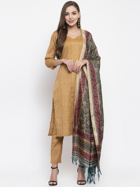 

Jompers Women Beige & Green Striped Kurta with Trousers & Dupatta