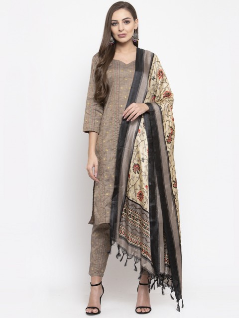 

Jompers Women Grey & Beige Striped Kurta with Trousers & Dupatta