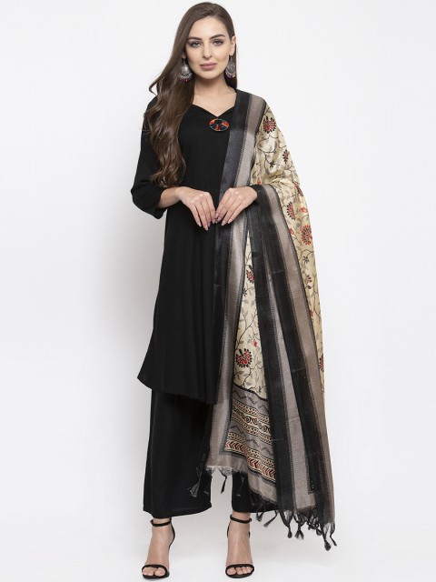 

Jompers Women Black & Beige Solid Kurta with Palazzos & Dupatta