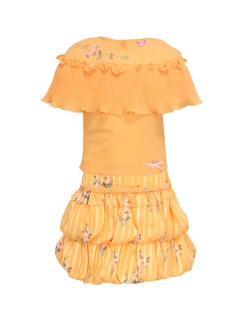

CUTECUMBER Girls Yellow Solid Top with Skirt