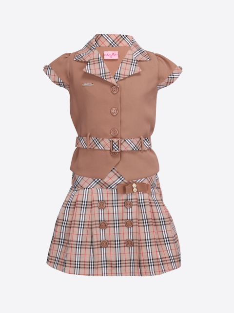 

CUTECUMBER Girls Brown Solid Top with Skirt
