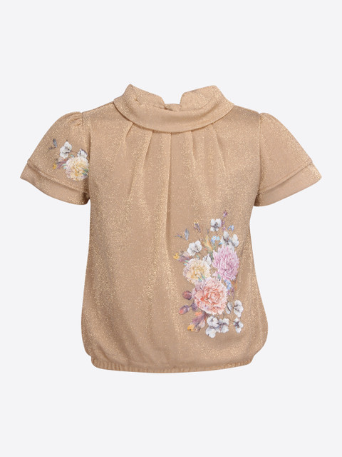 

CUTECUMBER Girls Gold-Coloured Printed Blouson Top