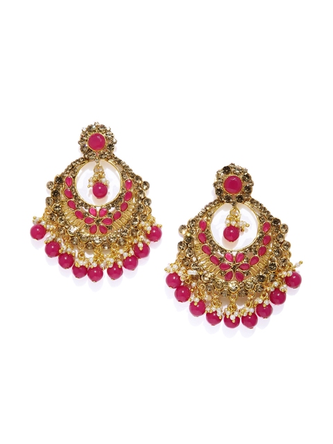 

Zaveri Pearls Gold-Plated & Magenta Crescent Shaped Chandbalis