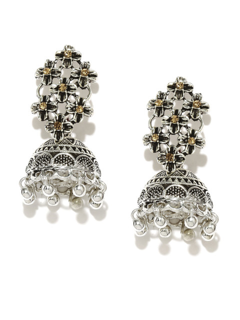 

Zaveri Pearls Silver-Plated Antique Dome Shaped Jhumkas