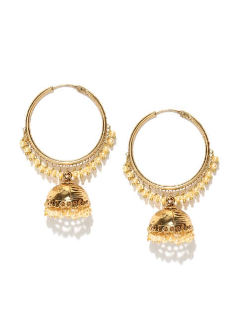 

Zaveri Pearls Gold-Plated & White Pearls Circular Jhumkas