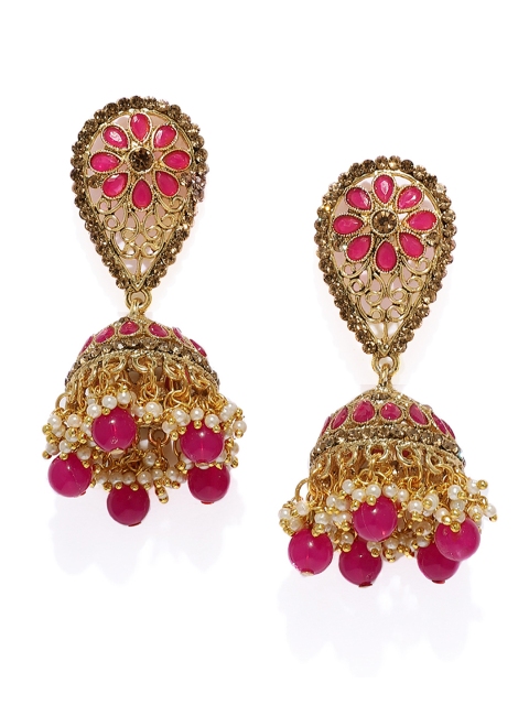 

Zaveri Pearls Gold-Plated & Pink Dome Shaped Antique Jhumkas