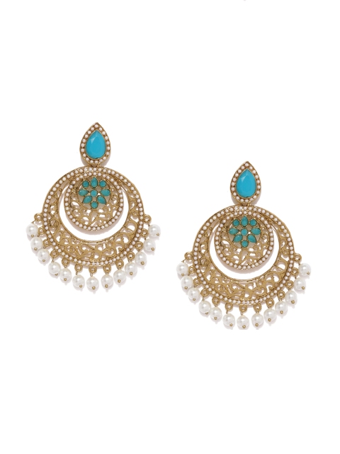 

Zaveri Pearls Gold-Plated & Turquoise Blue Crescent Shaped Drop Earrings