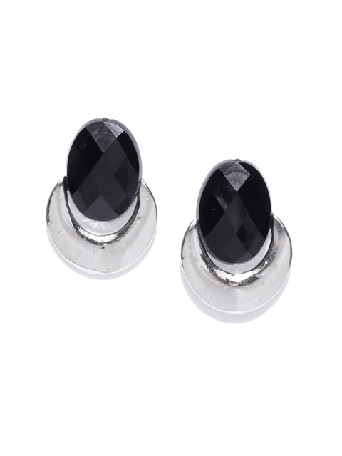 

Zaveri Pearls Silver-Toned & Black Oval Studs