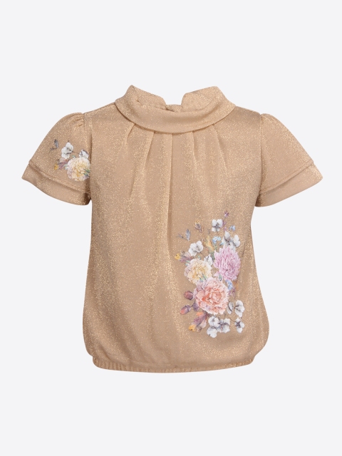 

CUTECUMBER Girls Gold-Toned Printed Blouson Top