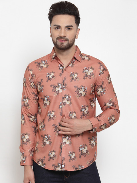 

JAINISH Men Peach-Coloured & Off-White Regular Fit Printed Casual Shirt