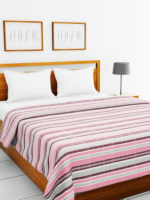 

BIANCA Pink & Grey Striped AC Room 300 GSM Double Bed Comforter