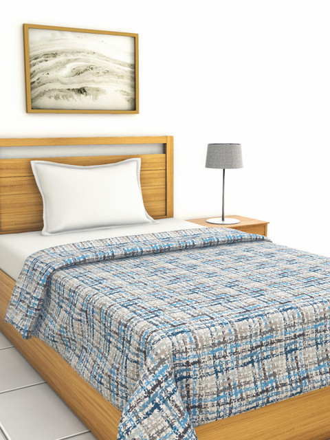 

BIANCA Blue & Grey Checked AC Room 150 GSM Single Bed Comforter
