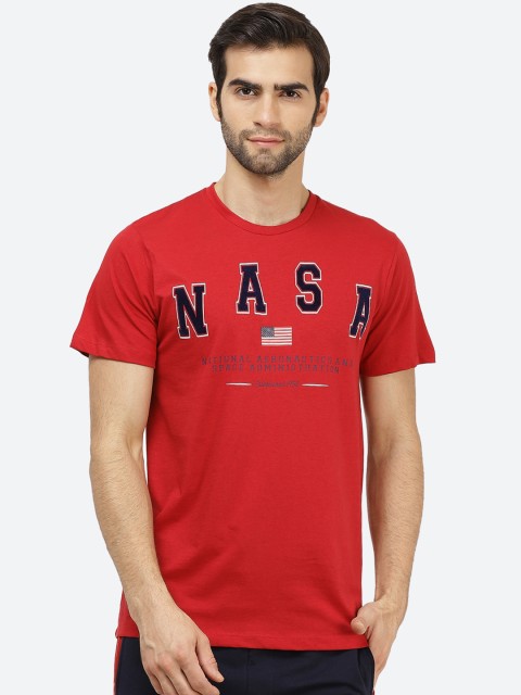 

Free Authority Men Red Black NASA Printed Round Neck Pure Cotton T-shirt
