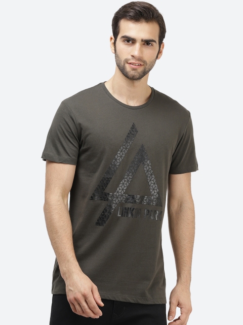 

Free Authority Men Olive Green Linkin Park Printed Round Neck T-shirt