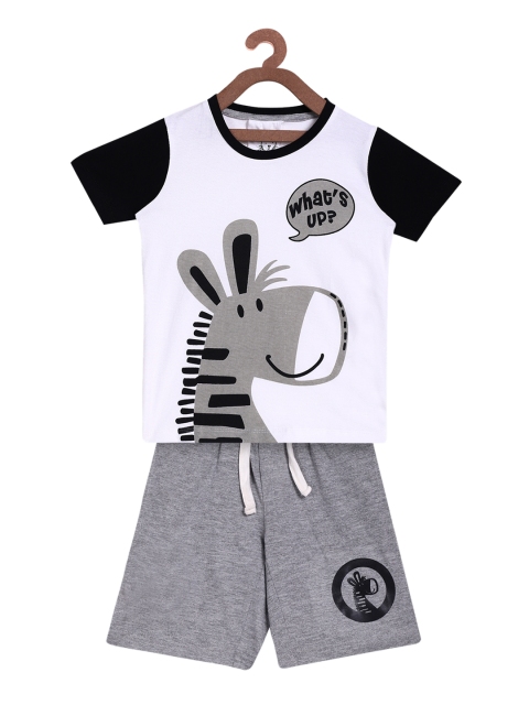 

Lazy Shark Girls White & Grey Printed T-shirt with Shorts