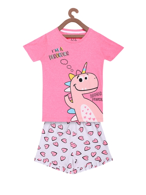 

Lazy Shark Girls Pink & Blue Printed T-shirt with Shorts