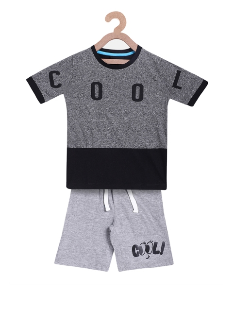 

Lazy Shark Boys Grey & Black Printed T-shirt with Shorts