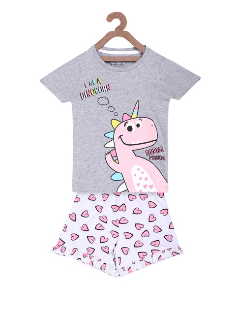 

Lazy Shark Girls Grey & Pink Printed T-shirt with Shorts