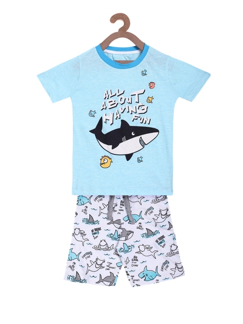 

Lazy Shark Boys Blue & Black Printed T-shirt with Shorts