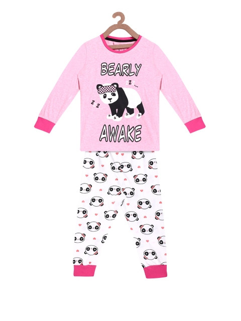 

Lazy Shark Girls Pink & White Printed Night suit