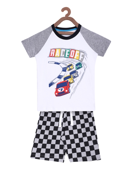 

Lazy Shark Boys White & Black Printed T-shirt with Shorts