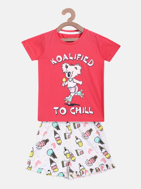 

Lazy Shark Girls Pink & White Printed T-shirt with Shorts