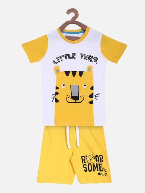 

Lazy Shark Boys White & Yellow Printed T-shirt with Shorts