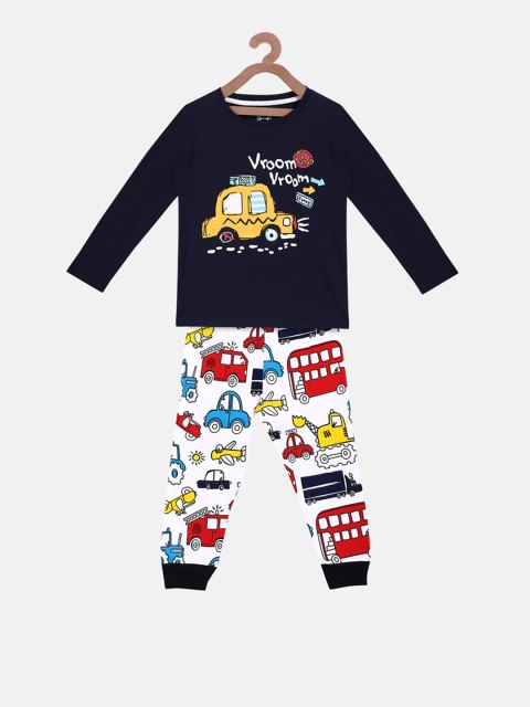 

Lazy Shark Girls Navy Blue & White Printed Night suit