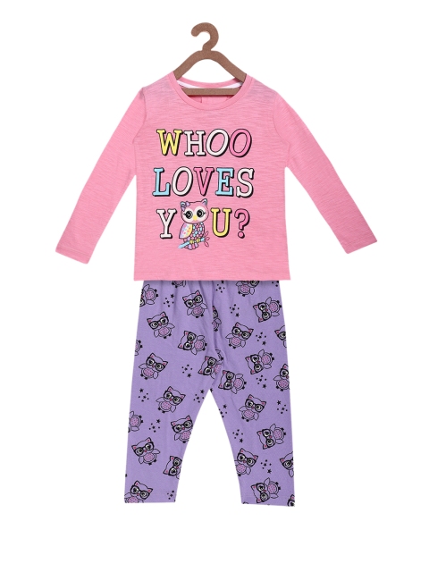 

Lazy Shark Girls Pink & Purple Printed Night suit