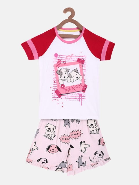 

Lazy Shark Girls White & Pink Printed T-shirt with Shorts