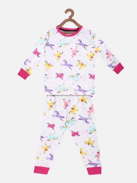 

Lazy Shark Girls White & Purple Printed Night Suit LLSTF0370